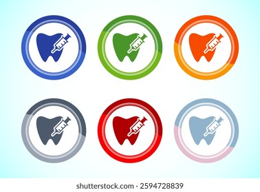 Dental care icon design illustration. Teeth care icon for dentist, dental clinic, 6 color button design set