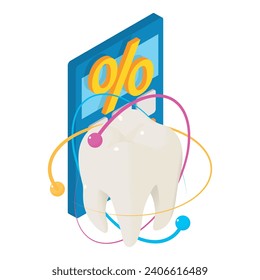 Dental care icon isometric vector. Healthy human tooth model and calculator icon. Dentistry, stomatology, healthcare concept