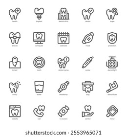 Dental Care icon pack for your website, mobile, presentation, and logo design. Dental Care icon outline design. Vector graphics illustration and editable stroke.