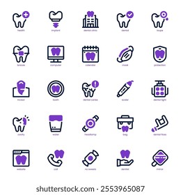 Dental Care icon pack for your website, mobile, presentation, and logo design. Dental Care icon dual tone design. Vector graphics illustration and editable stroke.