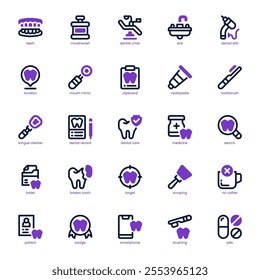 Dental Care icon pack for your website, mobile, presentation, and logo design. Dental Care icon dual tone design. Vector graphics illustration and editable stroke.