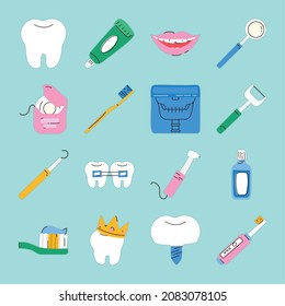 diseño de conjunto de iconos de cuidado dental