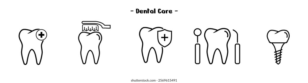 dental care icon set, simple outline design, editable vector eps 10.