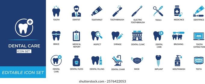 Dental Care icon set. Solid icon collection. Vector illustration Design.