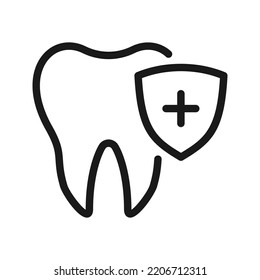 Dental Care icon. Dental Shield Tooth Protection. Healthy teeth and shield, anti-caries and protection bacteria. Teeth, insurance symbol.