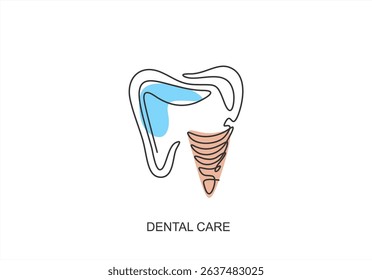 Dental Care Icon Tooth in Line Art Style.  line icon-continuous line drawing. Editable stroke.