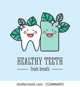 Dental Care Icon. Tooth Icon. Vector Outline Illustration.  Tooth With Chewing Gum. Fresh Breath. Dental Care Logo. Vector Outline Illustration In Minimalistic Cartoon Style.