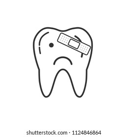 Dental care icon. Tooth icon. Vector outline illustration.  Non-healthy teeth.