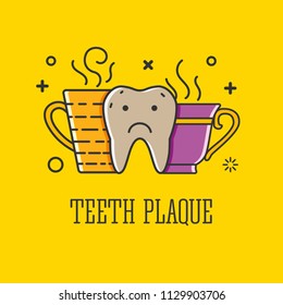 Dental care icon. Tooth icon. Vector outline illustration.  Non-healthy teeth. Dental plaque. Teeth plaque.