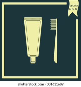 Dental care icon. Toothbrush and toothpaste. Vector illustration