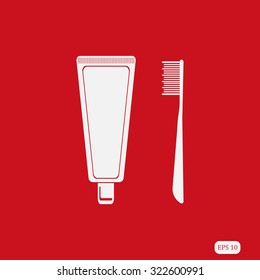 Dental care icon. Toothbrush and toothpaste. Vector illustration