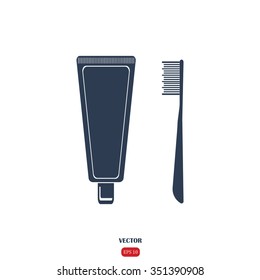Dental care icon. Toothbrush and toothpaste. Vector illustration