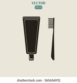 Dental care icon. Toothbrush and toothpaste. Vector illustration
