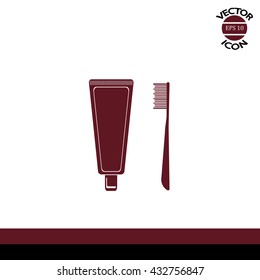 Dental care icon. Toothbrush and toothpaste. Vector illustration