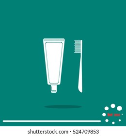 Dental care icon. Toothbrush and toothpaste. Vector illustration