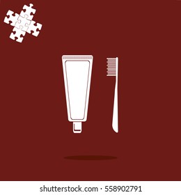Dental care icon. Toothbrush and toothpaste. Vector illustration