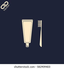 Dental care icon. Toothbrush and toothpaste. Vector illustration