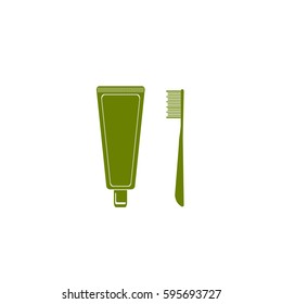 Dental care icon. Toothbrush and toothpaste. Vector illustration