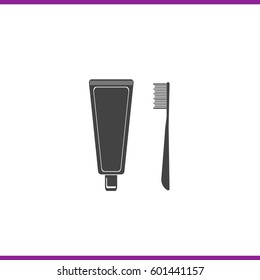 Dental care icon. Toothbrush and toothpaste. Vector illustration