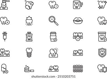 Dental care icons collection is a vector illustration with editable stroke.