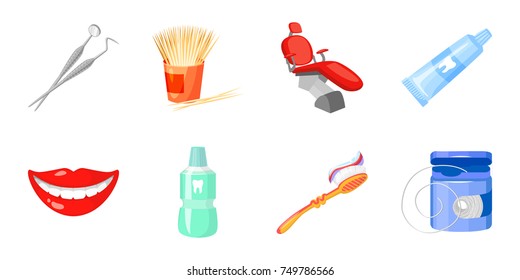 Dental care icons in set collection for design. Care of teeth vector symbol stock web illustration.