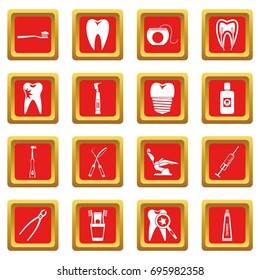 Dental care icons set in red color isolated vector illustration for web and any design