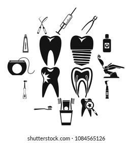 Dental care icons set in simple style. Stomatology set collection isolated vector illustration