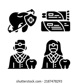 dental care icons set = tooth protection, toothpaste, doctor. Perfect for website mobile app, app icons, presentation, illustration and any other projects
