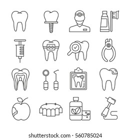 dental care icons thin line on white background