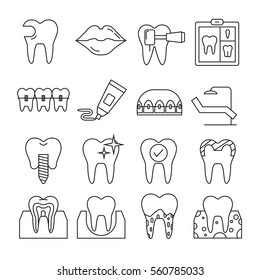 dental care icons thin line on white background