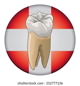 Dental Care is an illustration of a design used for dentists, dentistry or dental care related fields. Includes a human tooth or molar on a button shape with a medical care or first aid cross.