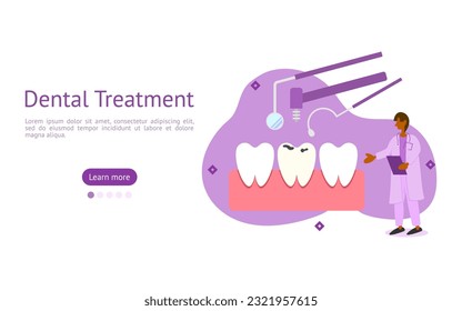 dental care illustration set. Dentists treat tooth decay to avoid pain when chewing. tooth decay treatment concept. vector illustration.