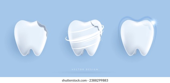 Dental care illustration set. dentists treat  teeth decay to avoid pain when chewing. teeth decay treatment concept. remove plaque, treat teeth decay. medical apps, websites and hospital. vector.