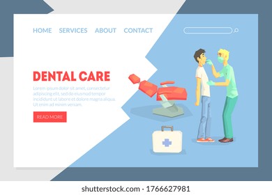 Dental Care Landing Page Template, Dental Clinic, Stomatology Website Banner, Homepage Vector Illustration
