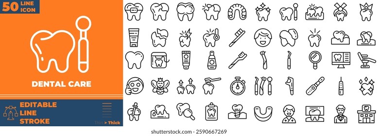 Dental Care Line Editable Icons set. Vector illustration in modern thin line style of dental care icons: tooth, dentist, toothpaste, toothbrush, etc