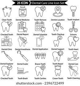 Dental Care Line Icon Set, Vector graphics 