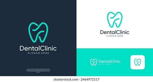 Diseño del logotipo del cuidado dental con estilo de arte de línea.