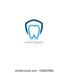 Dental Care Logo Design Template. Dental Shield Tooth Protection Logo