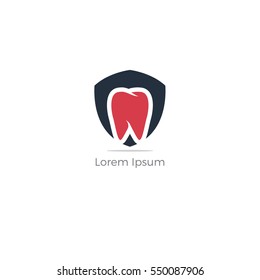 Dental Care Logo Design Template. Dental Shield Tooth Protection Logo
