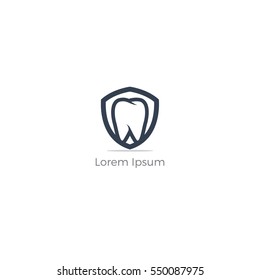 Dental Care Logo Design Template. Dental Shield Tooth Protection Logo