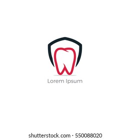 Dental Care Logo Design Template. Dental Shield Tooth Protection Logo