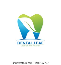 Dental Care Logo Design with tooth icon and leaf combination, suitable for dentistry, dental clinic, family dental health care, healthy tooth etc.