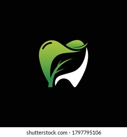 Dental Care Logo Design with tooth and leaf icon combination, suitable for dentistry, dental clinic, dental health care.