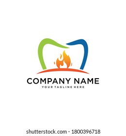 Dental Care Logo Design with tooth and fire icon combination suitable for dentistry dental clinic dental health care.