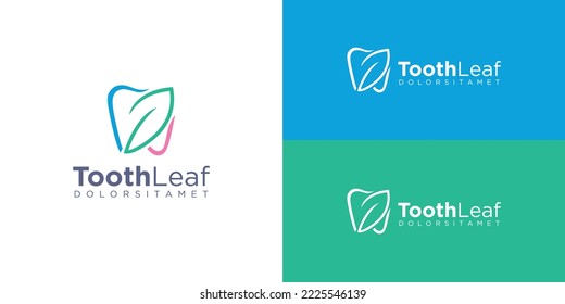 Dental Care Logo Design with Tooth and Leaf Icon Combination, Suitable for Dentistry, Dental Clinic and Dental Health Care Stock Vector 