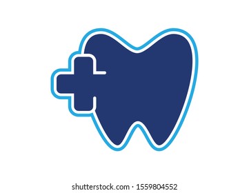 Dental Care Logo Featuring a Tooth Combined with a Plus Sign in Blue Tones