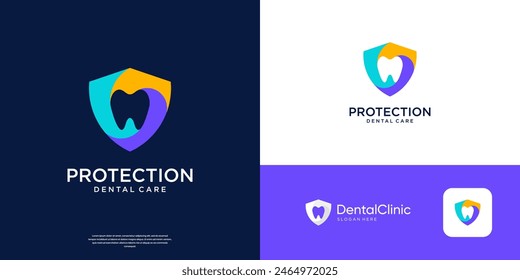 Logotipo de cuidado dental con diseño de logotipo de protección de la salud.