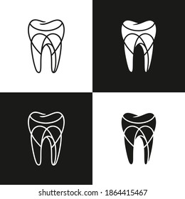 Dental care logo or icon. Abstract stylized tooth, modern logotype for dentistry, dentist, dental clinic, health care concept. Simple tooth symbol in linear drawing.. Vector illustration.