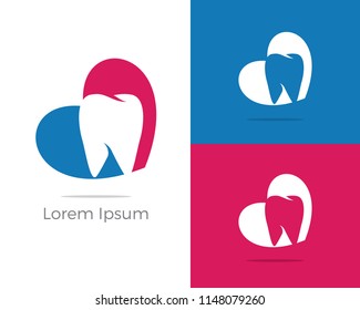 Dental care logo icons set, tooth in heart illustration.
