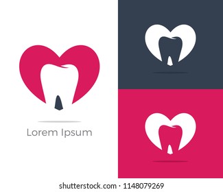 Dental care logo icons set, tooth in heart illustration.